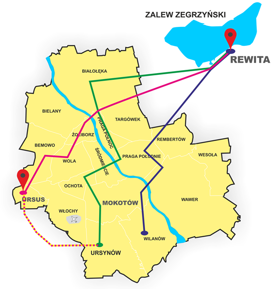 Mapa Warszawy transport nad Zegrze